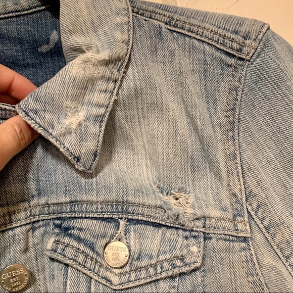 GUESS Diane Cropped Jean Jacket - Distressed - Picture 3 of 5